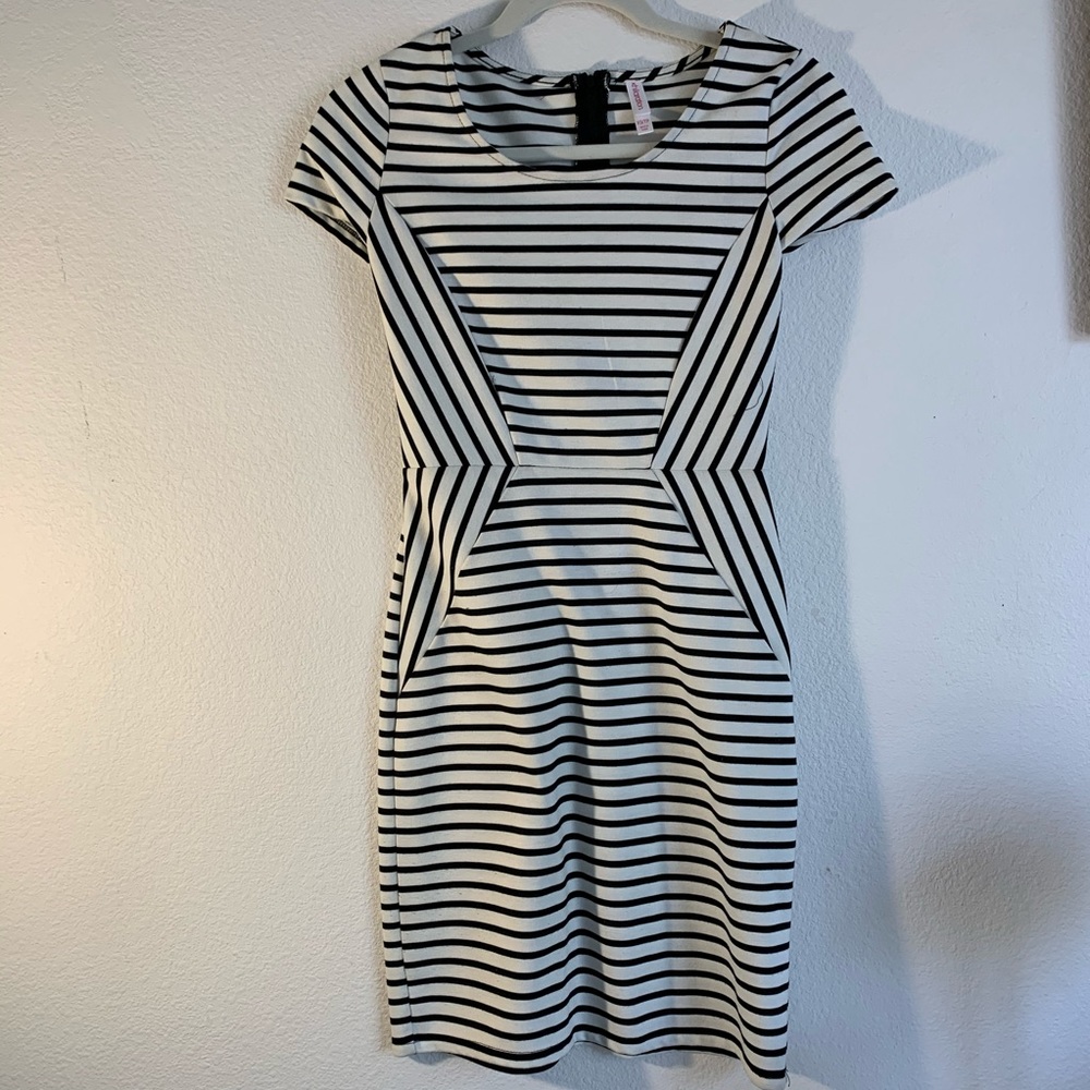 Black and white striped body con dress